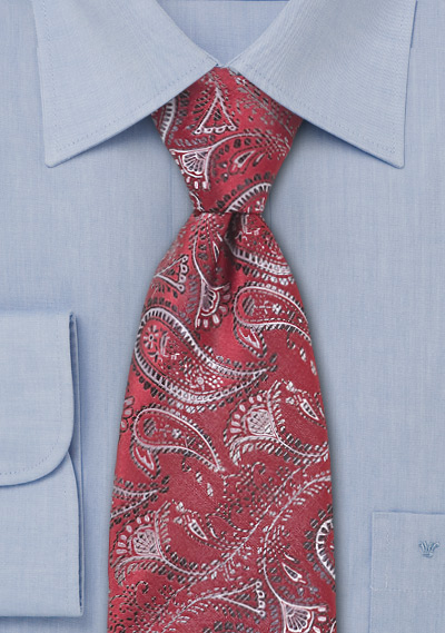 pink paisley tie. Bright Red Paisley Tie