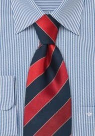 Striped silk tie - Classic striped tie in navy blue and two shades of red