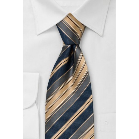 Striped silk tie -  Tie with dark blue and brown/copper stripes