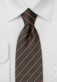 Thin striped silk tie  -  Gray necktie with fine orange stripes