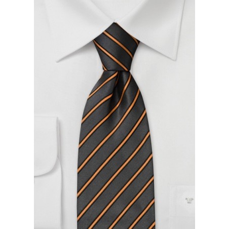 Thin striped silk tie  -  Gray necktie with fine orange stripes