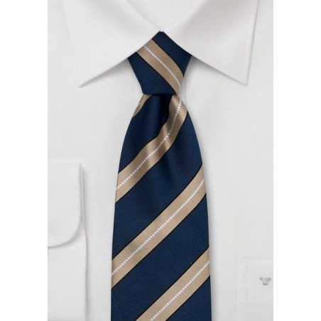 Modern Italian silk tie  - Striped tie in navy blue and bronze