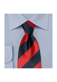 Striped silk tie  -  Wide striped tie in dark blue and red