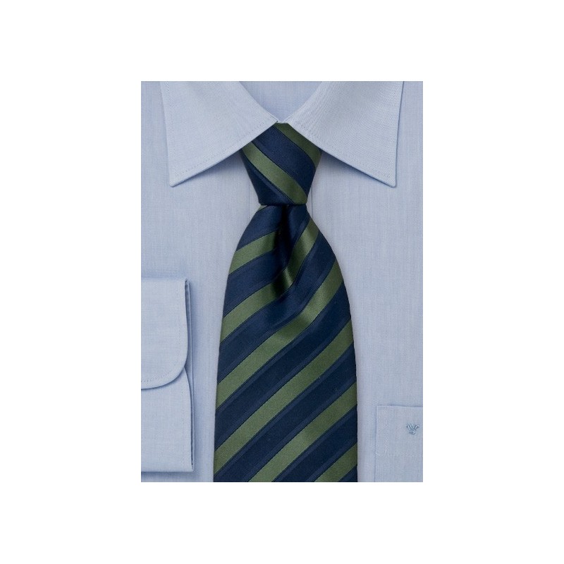 Striped navy blue and forest green silk tie  -  Navy blue and dark green striping pattern