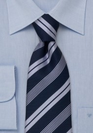 Modern striped tie - Navy blue necktie with light blue stripes