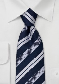 Extra Long Necktie - Navy Blue with lighter stripes