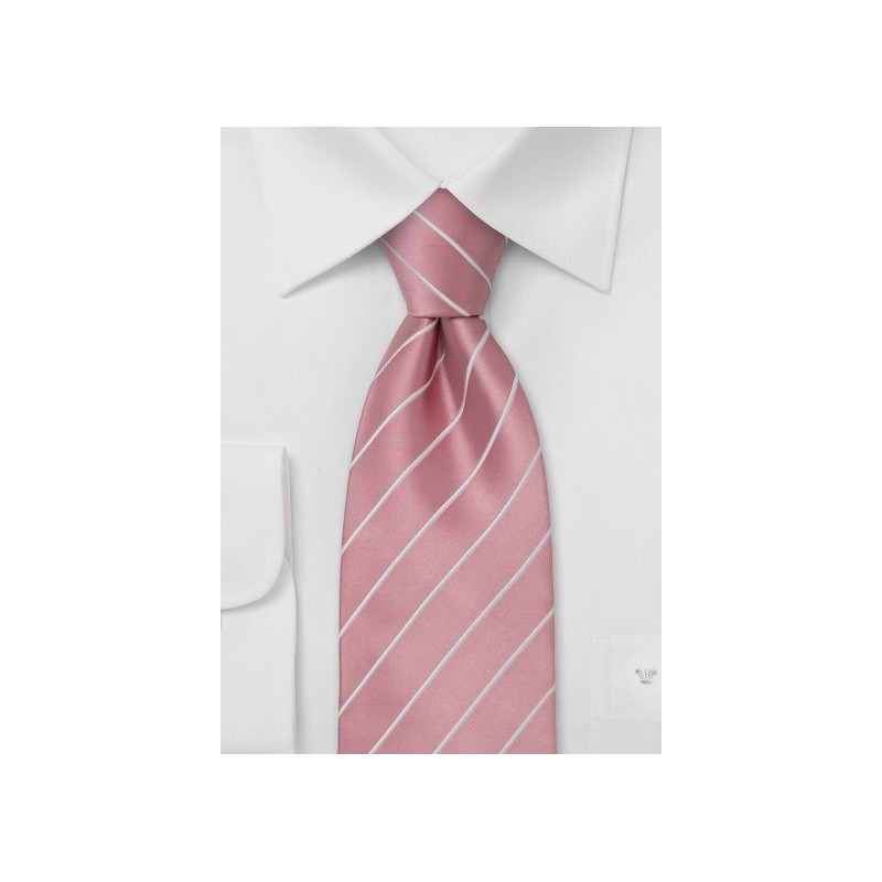 Business Tie -  Pink with fine white stripes