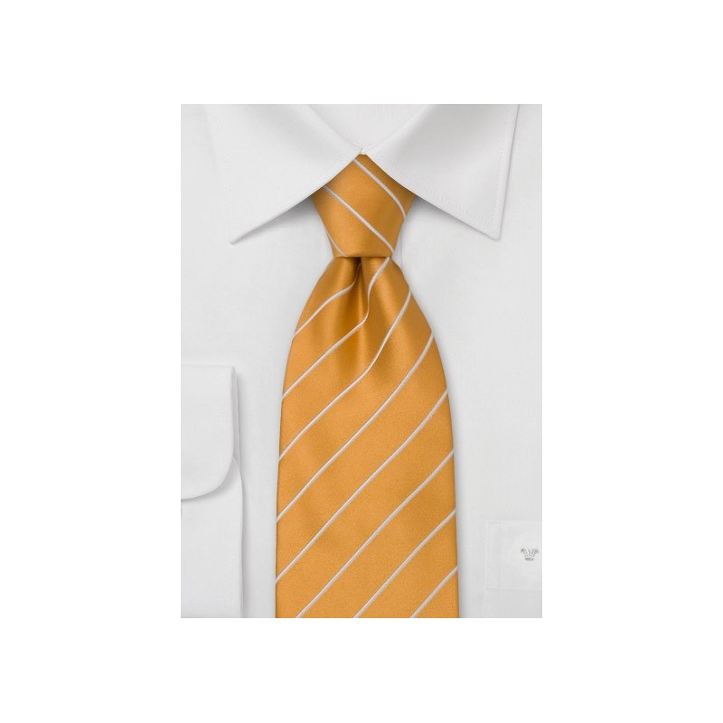 Extra Long Necktie - Ginger yellow with fine white stripes