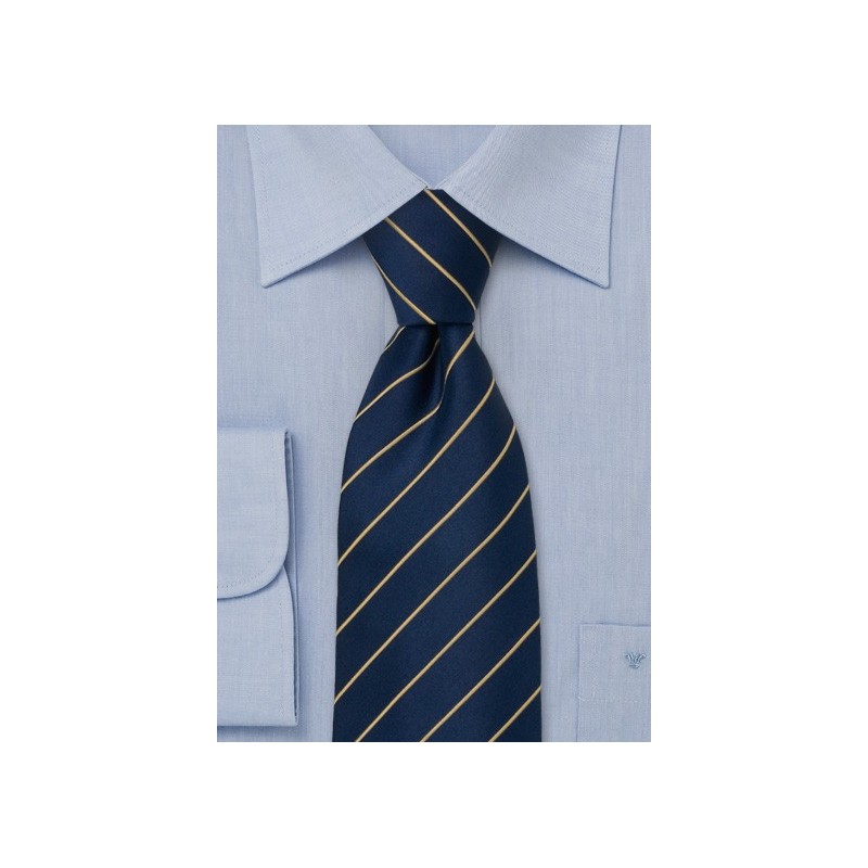Business Tie - Blue with fine yellow stripes