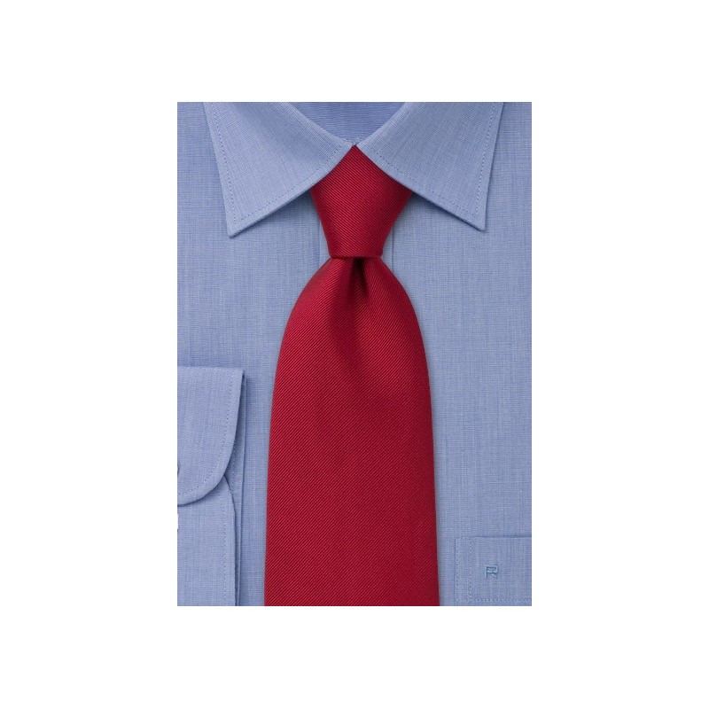 Solid Color Tie - Deep red with fine ripped striping pattern