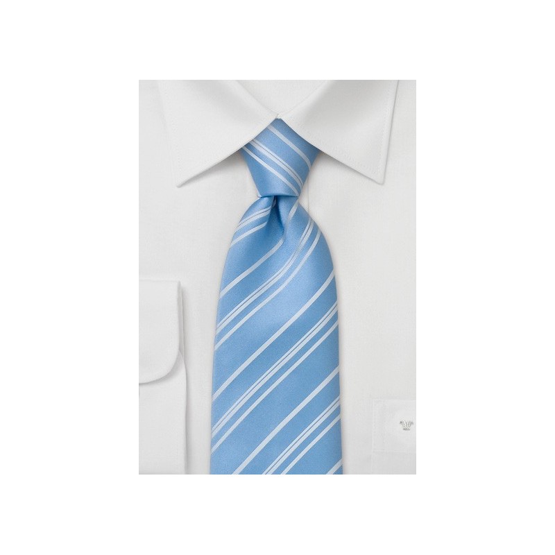 Striped Tie  -  Baby Blue Tie with fine white stripes