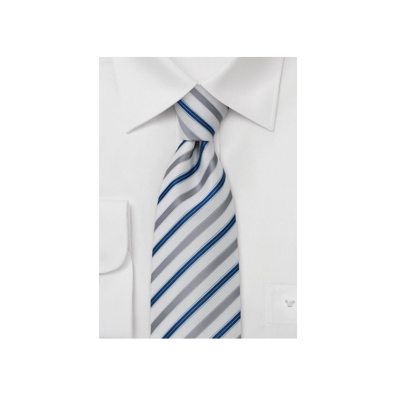 Classic white tie  - White with blue and gray stripes
