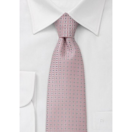 Pink necktie  -  Pink tie with woven square pattern