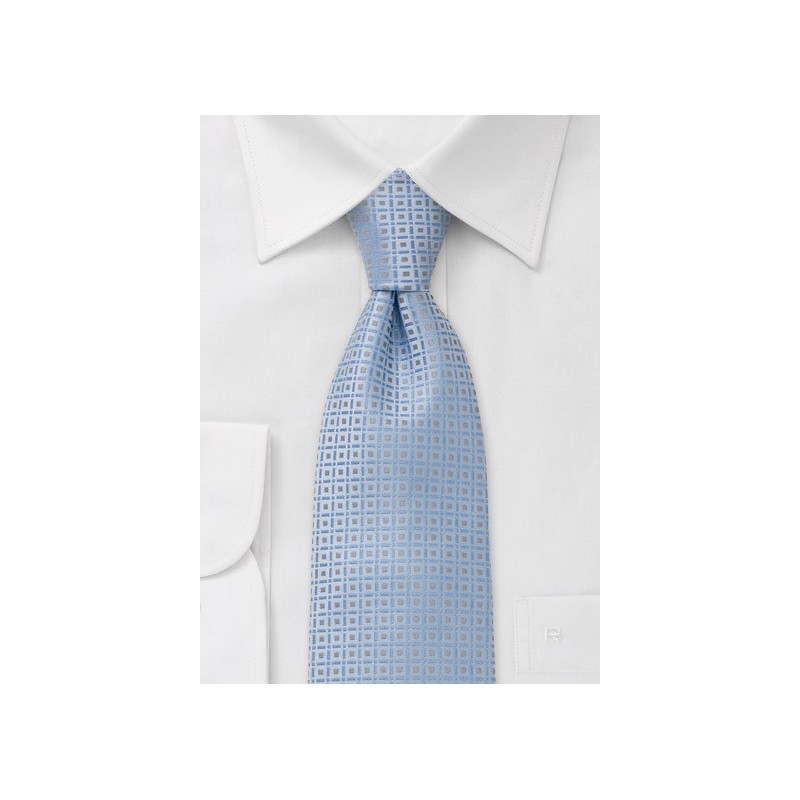 Baby blue necktie with fine square pattern