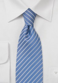 Sky blue necktie with narrow silver stripes