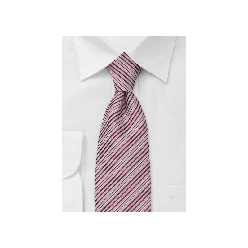 Microfiber tie with narrow pink and red stripes