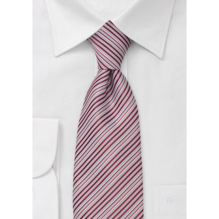 Microfiber tie with narrow pink and red stripes