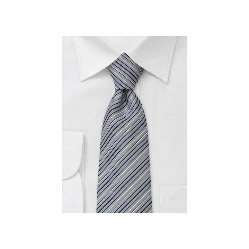 Gray microfiber necktie - Narrow striped tie