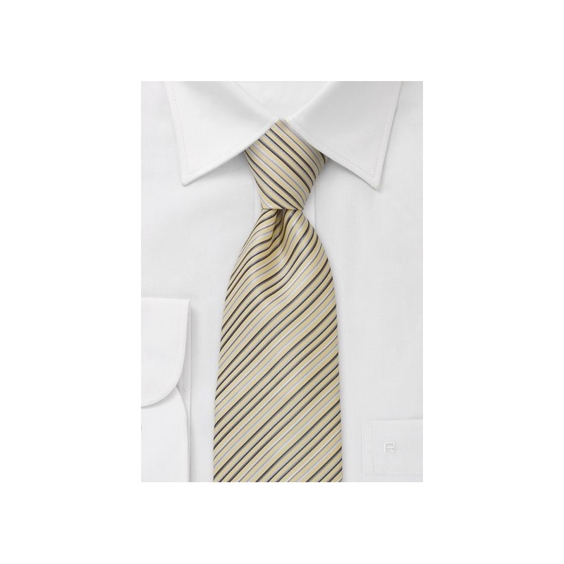 Striped microfiber tie in cream yellow