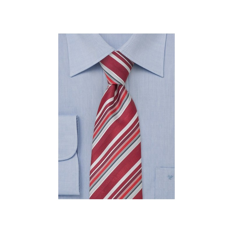 Red tie with narrow diagonal stripes