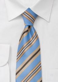 Sky blue tie with golden stripes