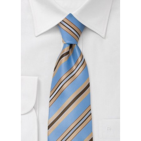 Sky blue tie with golden stripes