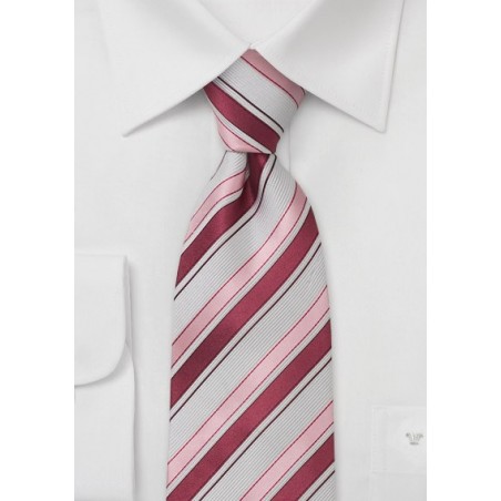 Striped silk tie - Necktie with white, pink, and violet