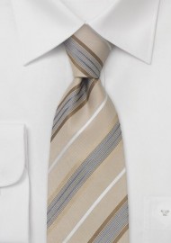 Modern Italian designed silk tie - Cream tan color with stripes