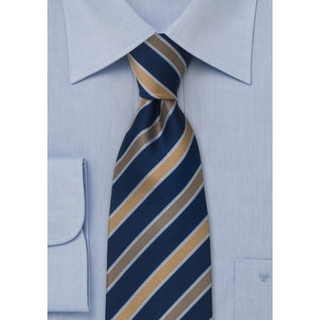 Dark blue striped silk tie - Striped tie in midnight blue, with tan and bronze stripes