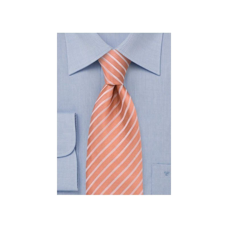 Salmon colored silk tie - Handmade necktie in salmon with thin white stripes