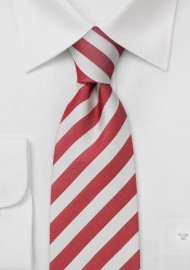 Red and white striped necktie - Handmade tie from pure silk