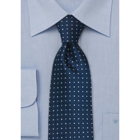 Navy blue silk tie with polka dots - Navy blue tie with light blue and white polka dot pattern