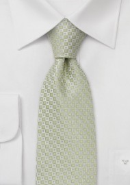 Tea green silk necktie  - Handmade tie with fine square pattern