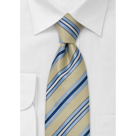 Yellow tie with blue stripes - Modern necktie made from Microfiber
