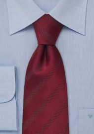 Burgundy red silk tie -  Burgundy red tie with basket-weave striping pattern