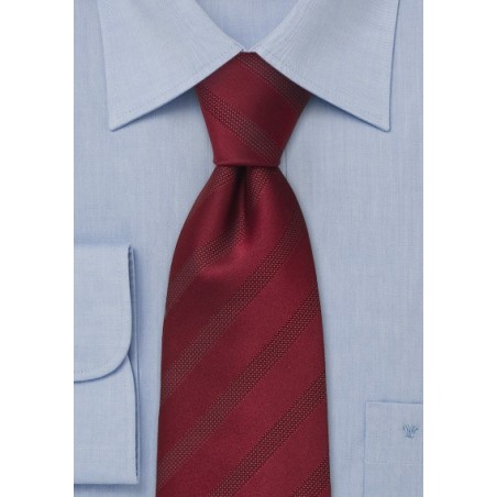 Burgundy red silk tie -  Burgundy red tie with basket-weave striping pattern