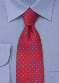Red silk tie with tiny blue flowers