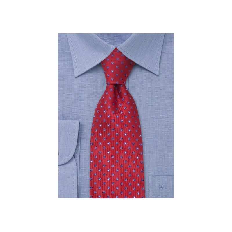 Red silk tie with tiny blue flowers