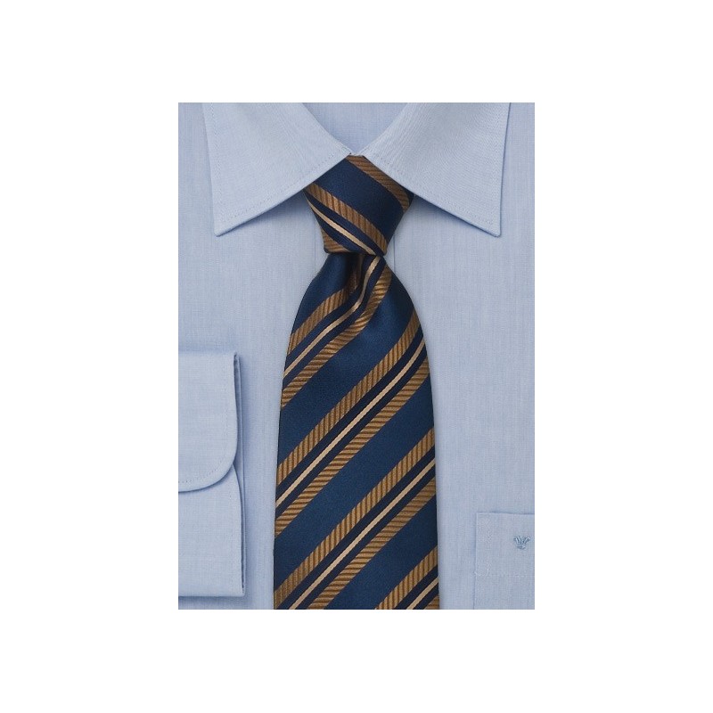 Midnight blue silk tie with copper diagonal stripes