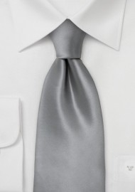 Extra long solid colored silver tie - Handmade silk necktie by Parsley
