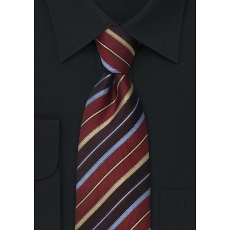 Extra long silk tie - XL necktie in shades of blue, burgundy, and gold