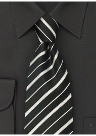 Extra long black tie - Extra long silk tie in black with fine white stripes