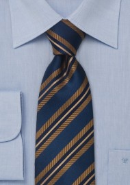 Extra long blue tie - XL necktie in dark blue with copper color stripes ...