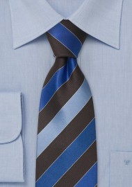 Extra long brown and blue striped tie - Classic striped necktie in XL length