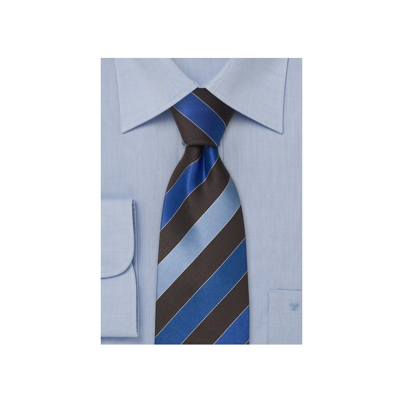 Extra long brown and blue striped tie - Classic striped necktie in XL length