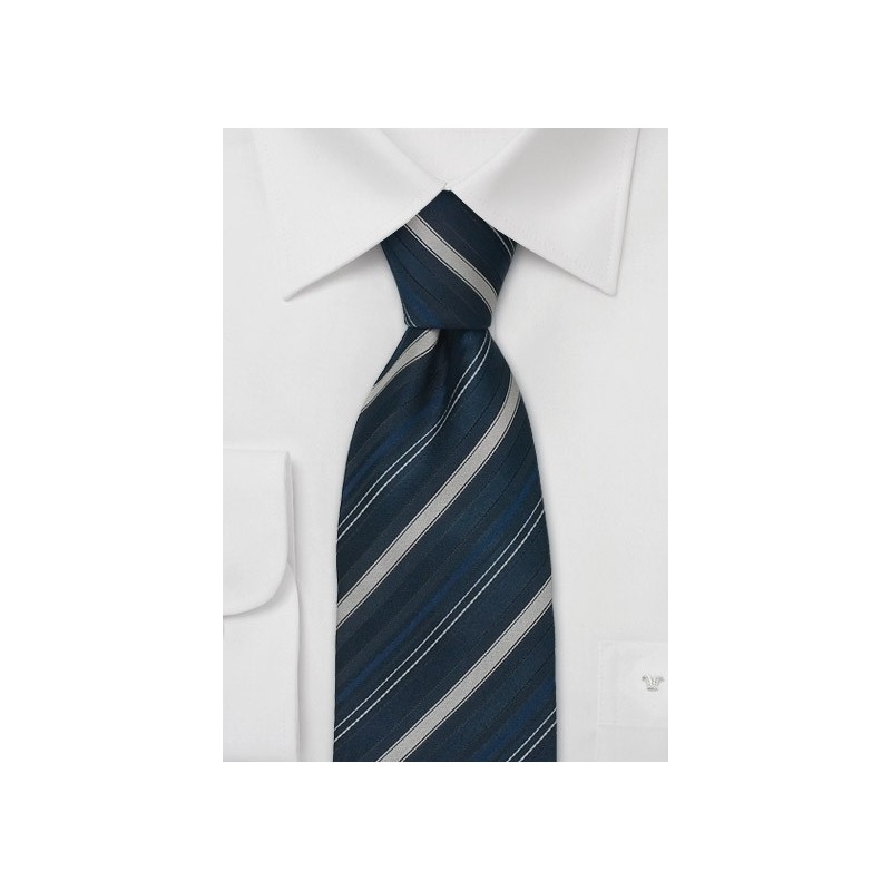 Silk neckties -  Navy blue silk tie with silver stripes