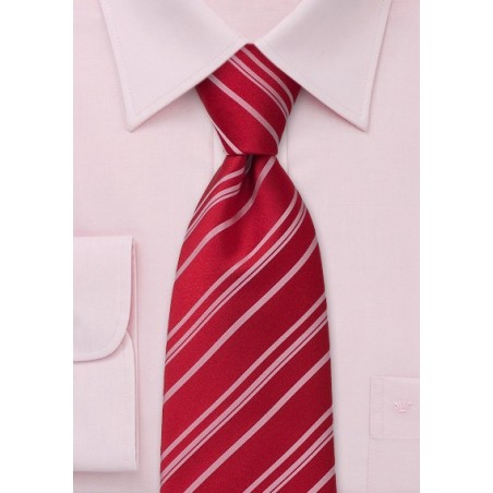 Bright Red & Pink Striped Tie in XL Length