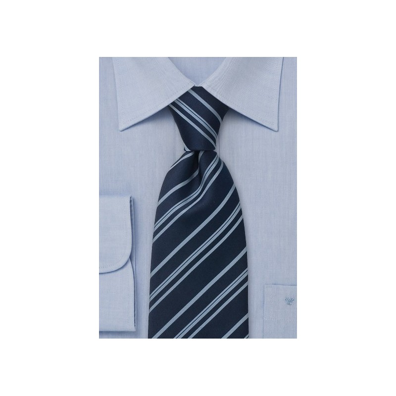 Classic Business Neckties - Navy Blue Striped Silk Tie