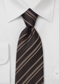 Brown Striped Silk Tie in XL