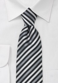 XL Length Silk Tie in White, Silver, Gray, and Black